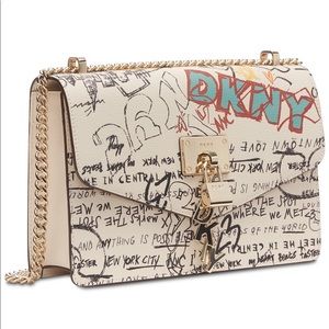 DKNY Leather Graffiti Chain Shoulder Bag Purse.
